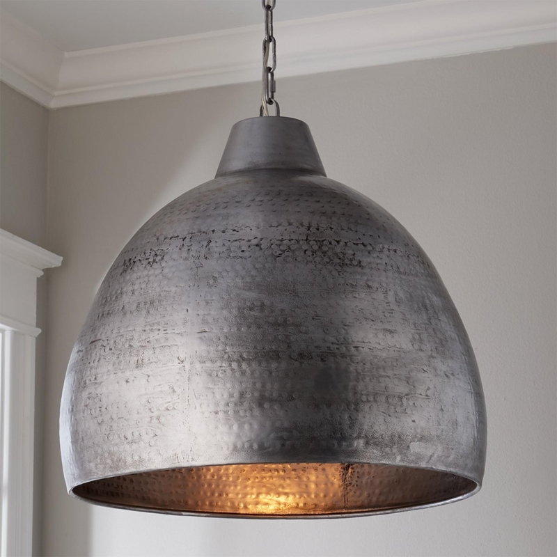 Pendant Light Hammered Texture: Oversized Dome Aged Steel Industrial Lamp