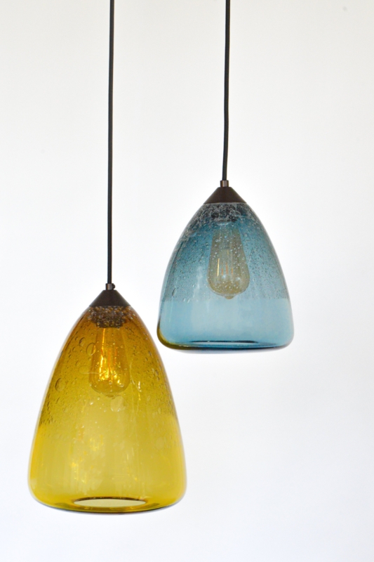 Pendant Light Hand Blown Seeded Glass Brass Transitional