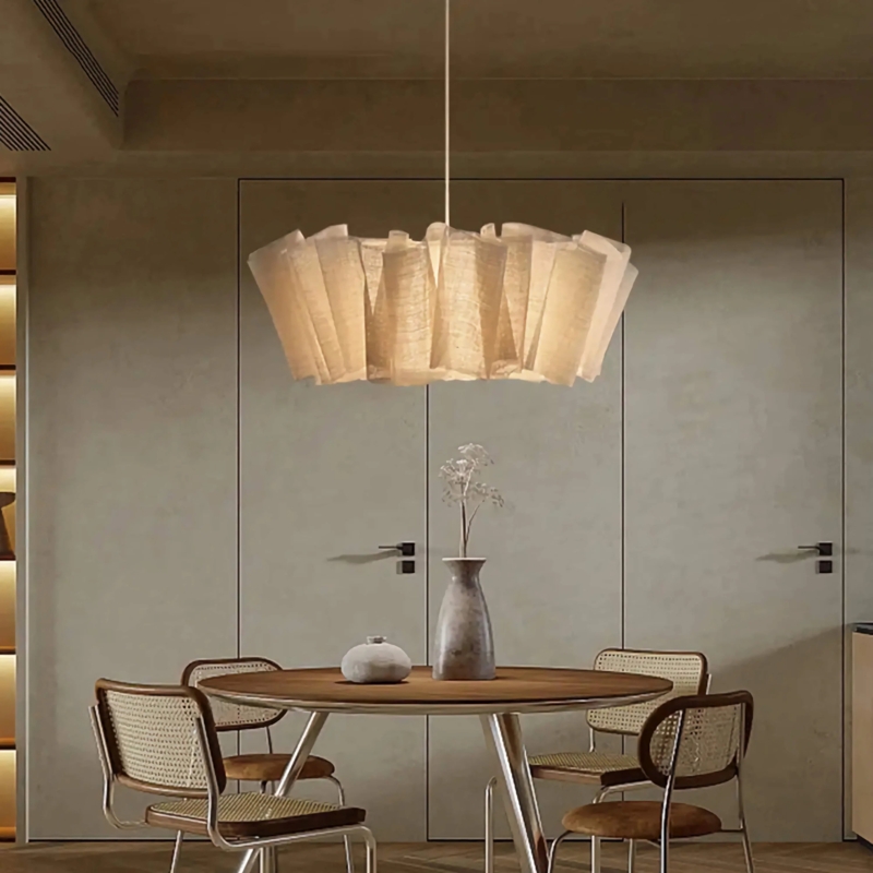 Pendant Light Hand-Knitted Chunky Fabric Dome Shade Off-White Japandi