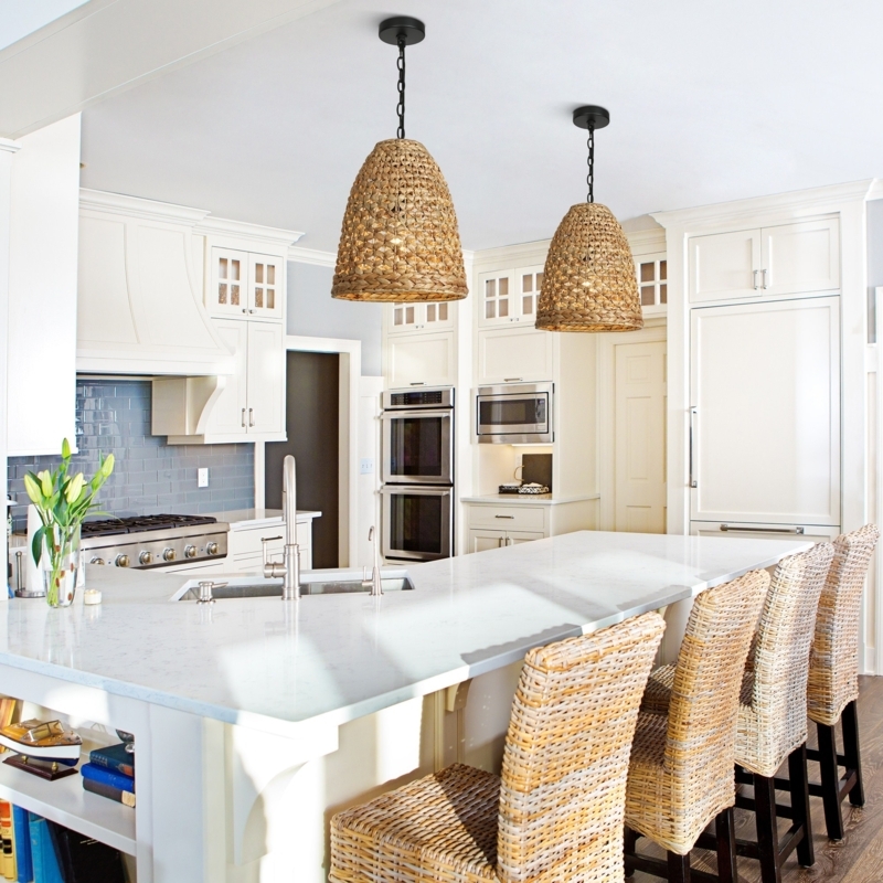 Pendant Light Handwoven Rattan Organic Dome Boho Kitchen Island