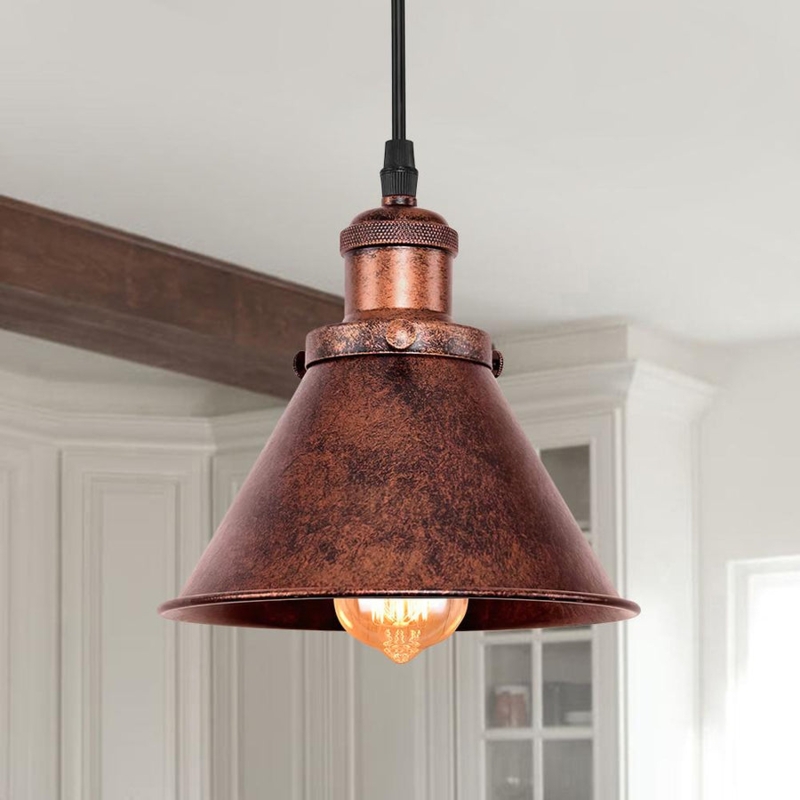 Pendant Light Industrial Antique Copper Dome Exposed Bulb