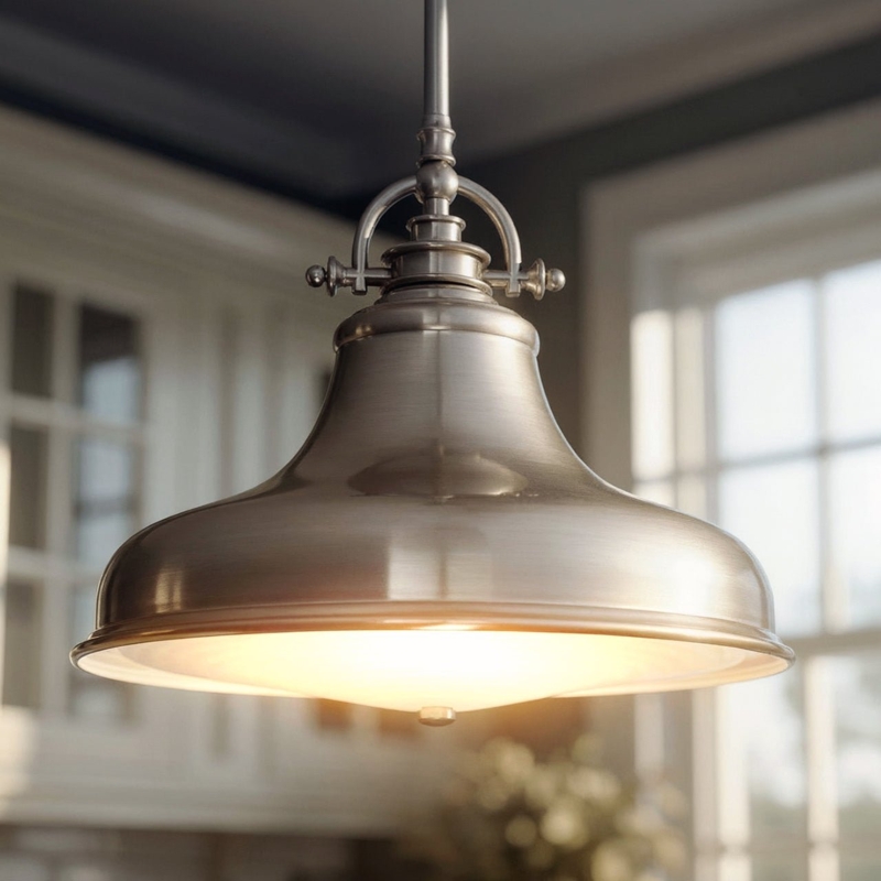 Pendant Light Industrial Brushed Nickel Wide Dome Wire Cage