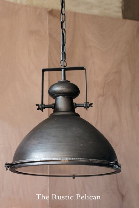 Pendant Light Industrial Brushed Nickel with Exposed Hardware Glass Dome
