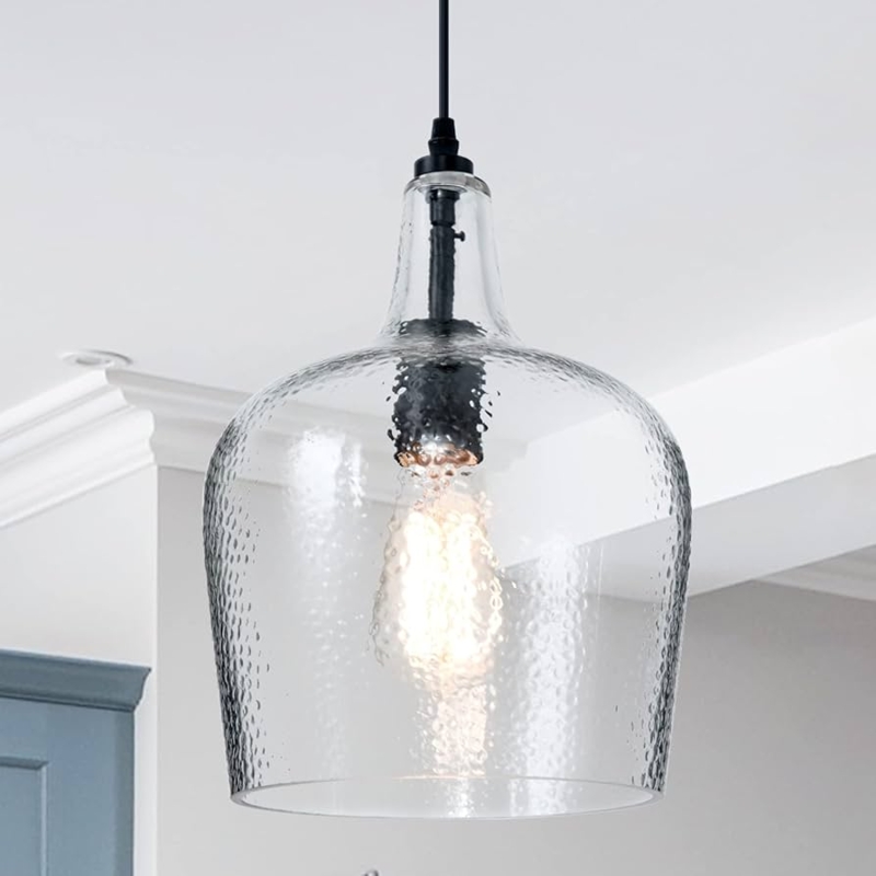 Pendant Light Industrial Clear Glass Dome Shade Matte Black Hardware