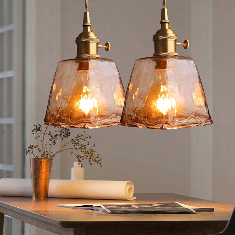 Pendant Light Industrial Retro Clear Glass Bowl Polished Brass Finish