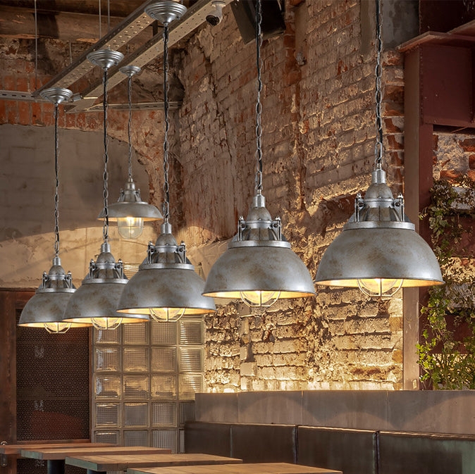 Pendant Light Industrial Retro Distressed Gray Finish Semicircle Shade