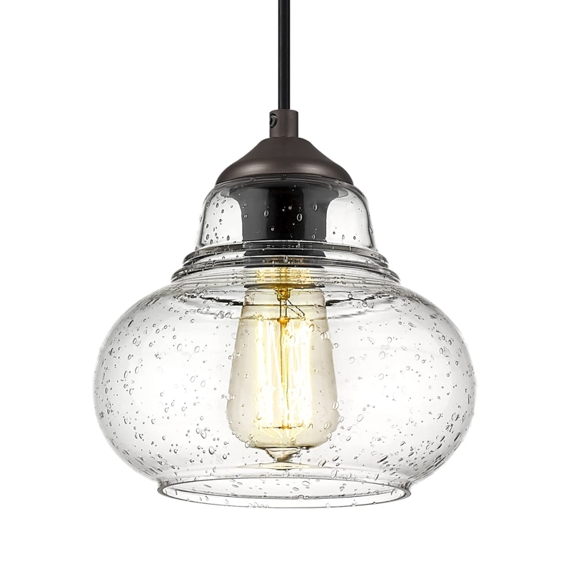 Pendant Light: Industrial Seeded Bubble Glass, Oil Rubbed Bronze Finish