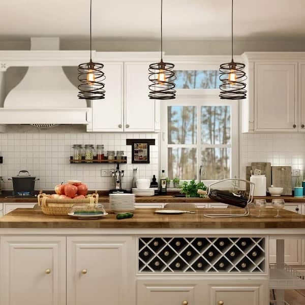 Pendant Light Industrial Spiral Metal Cage Distressed Vintage Finish
