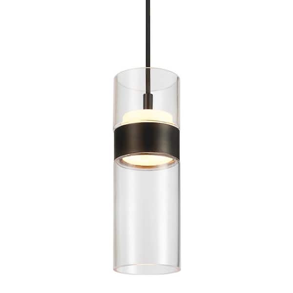 Pendant Light Integrated LED Matte Black Clear Glass Cylinder