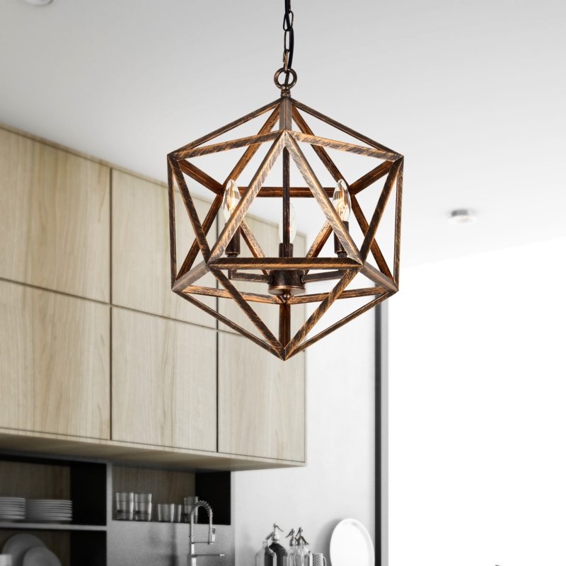 Pendant Light Interlocking Spherical Bands Hammered Copper Finish