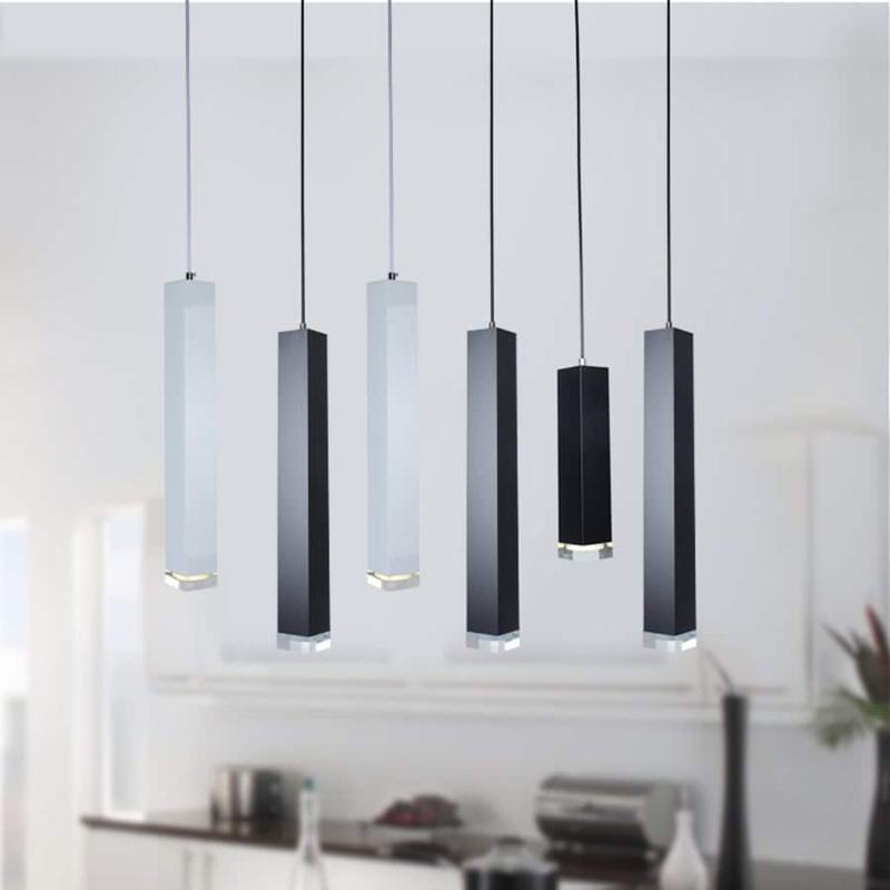 Pendant Light: Interlocking Squares, Wood Toned LED. Modern Geometric Pendant.