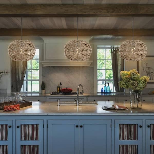 Pendant Light Intricate Cross Hatch Woven Fiber Texture Natural Brown