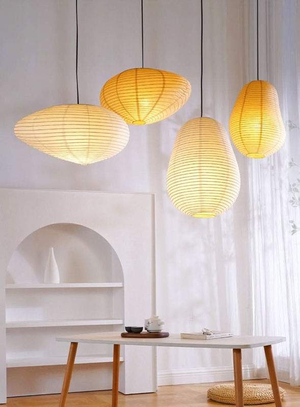 Pendant Light Irregular Crinkled Paper Wabi Sabi Sculptural Form