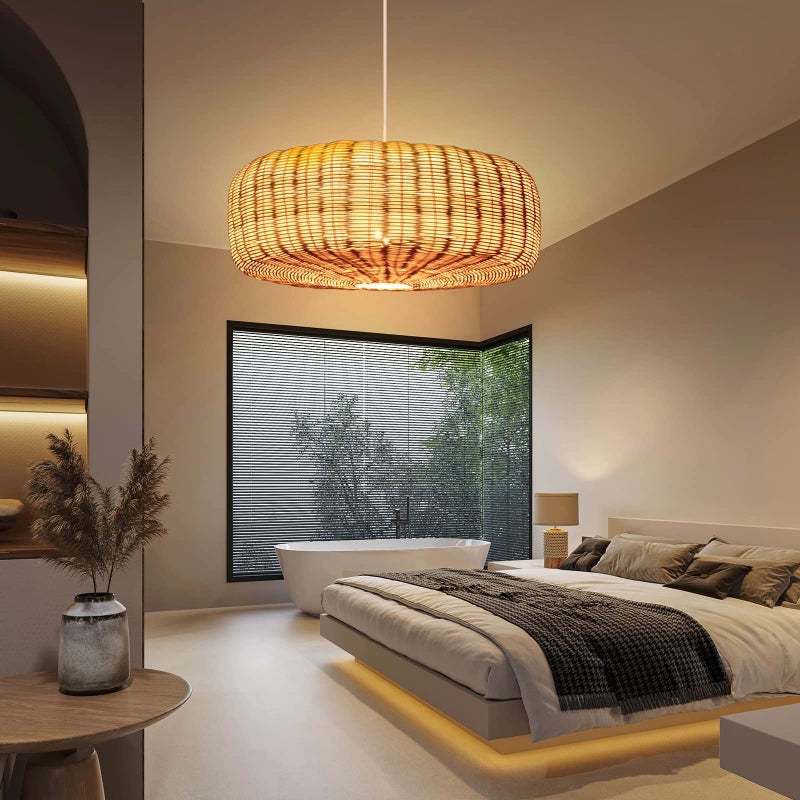 Pendant Light Japandi Natural Woven Rattan Bell Shape Boho Coastal