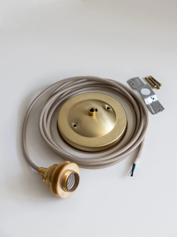Pendant Light Kit: Organic Brass Hardware, Beige Twisted Cord