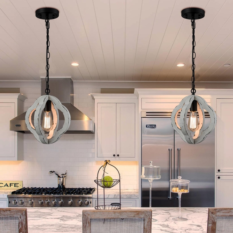 Pendant Light Lantern Dining Room Lighting Distressed White Wood