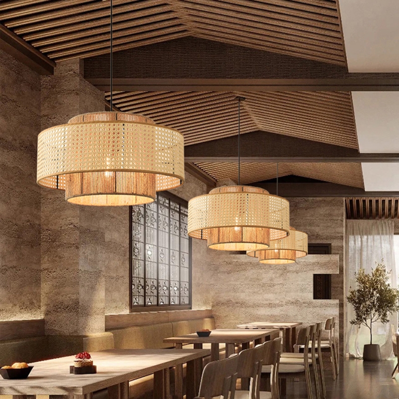 Pendant Light Lantern Silhouette Natural Fiber Wabi Sabi Style