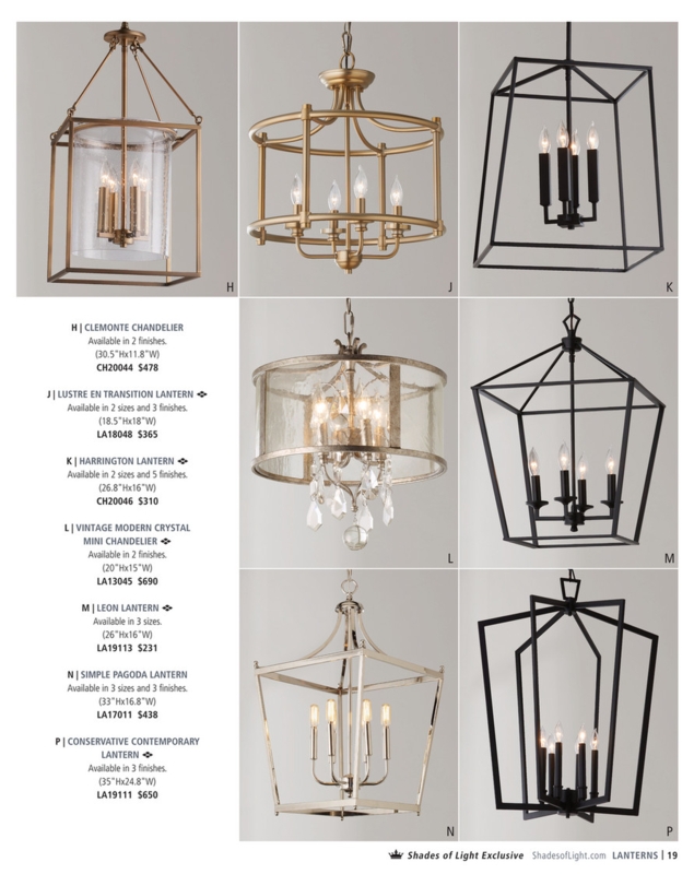 Pendant Light, Large Brushed Gold Geometric Lantern with Glass