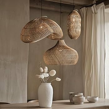 Pendant Light Large Dark Brown Rattan Wabi Sabi Dining Room Lighting