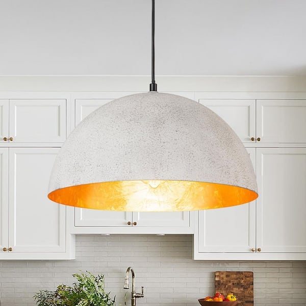 Pendant Light Large Dome Antique White Textured Gold Leaf Interior