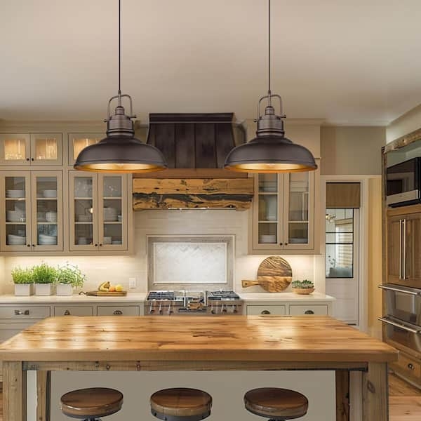 Pendant Light, Large Farmhouse Dome Shade, Oil-Rubbed Finish