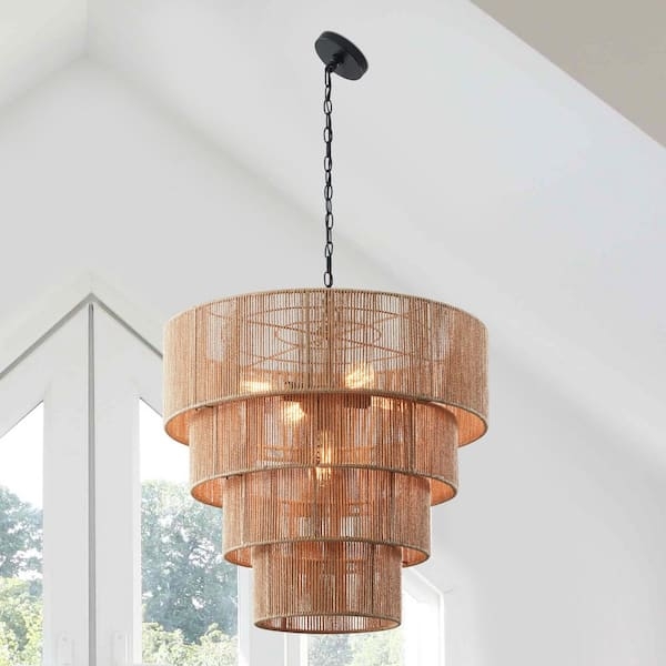 Pendant Light: Large Four Tier Woven Rattan Drum Shade