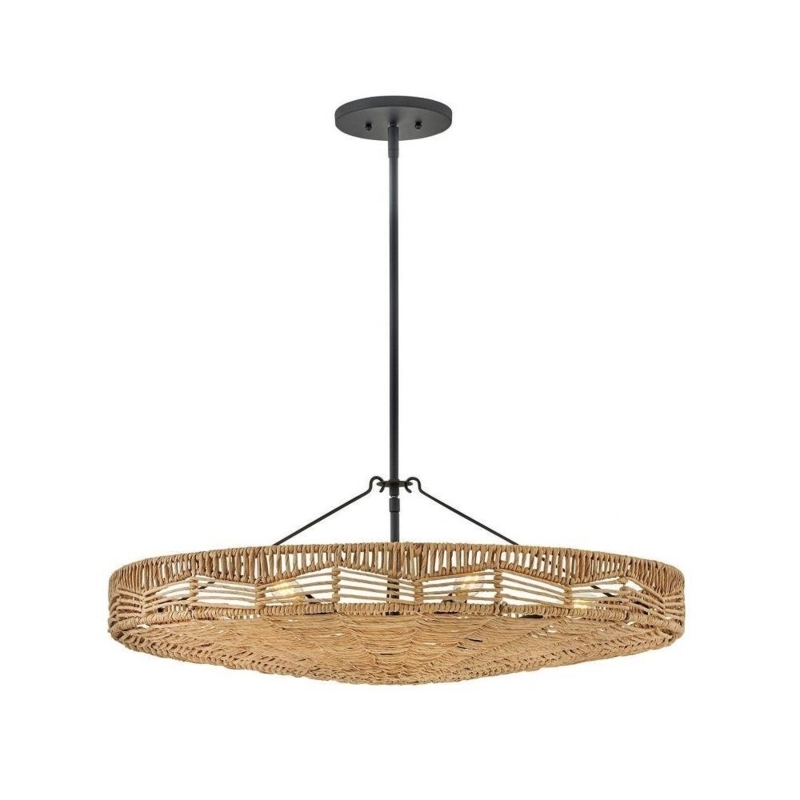 Pendant Light Large Hoop Matte Black Six Cylindrical Glass Shades Modern