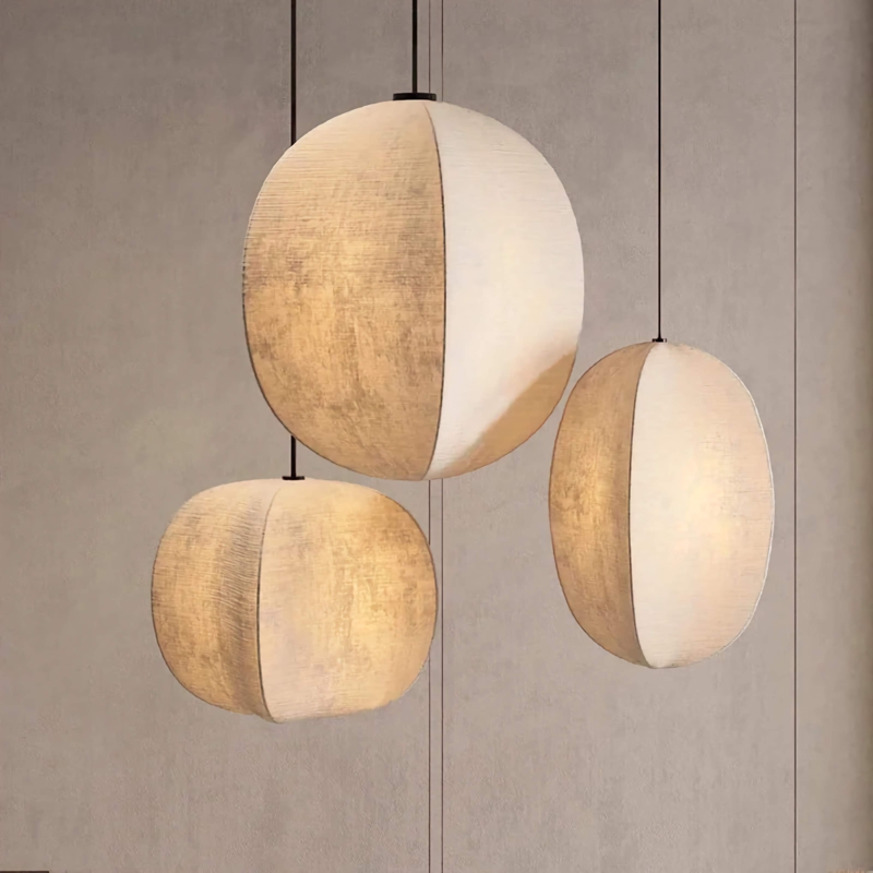 Pendant Light: Large Linen Globe for Japandi Style