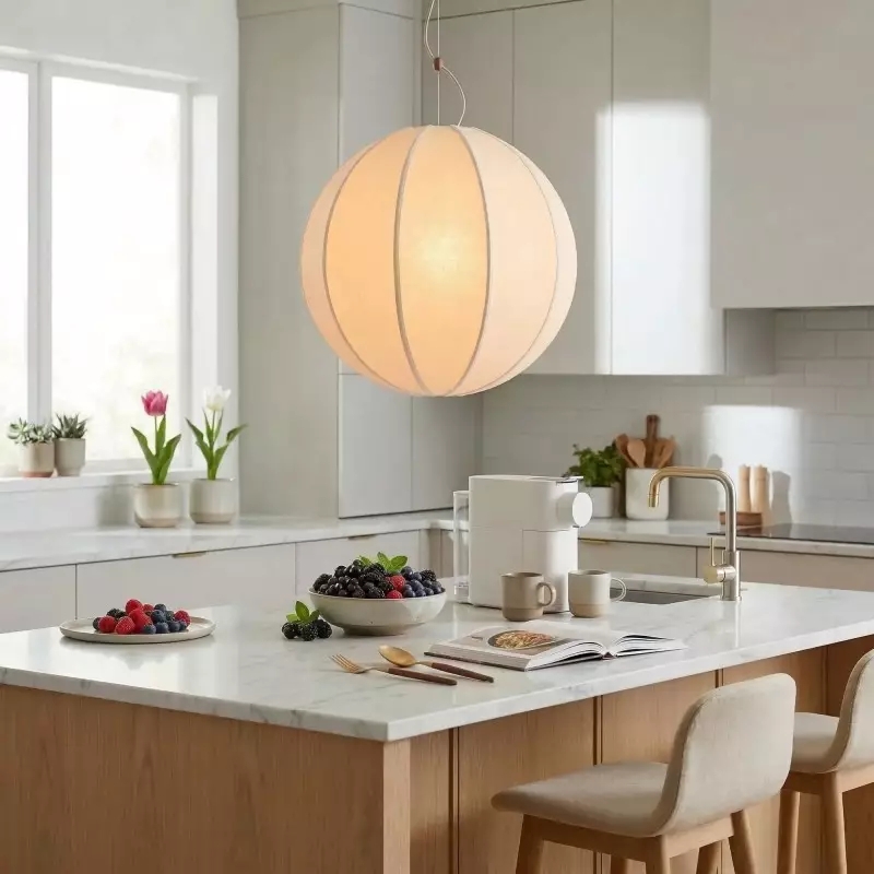 Pendant Light: Large Organic Shaped White Fabric