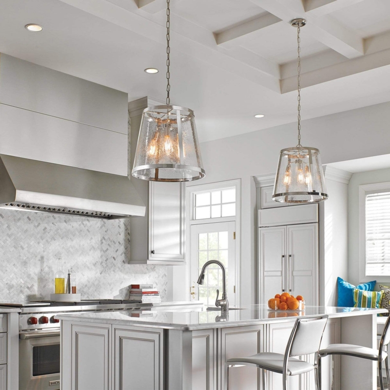 Pendant Light Large Seeded Glass Shade with Oil Rubbed Bronze Finish