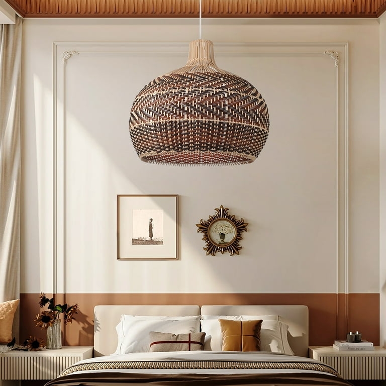 Pendant Light Large Woven Rattan Bell Shape for Coastal Kitchen