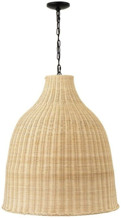 Pendant Light: Large Woven Rattan Bowl Shade, Coastal Boho