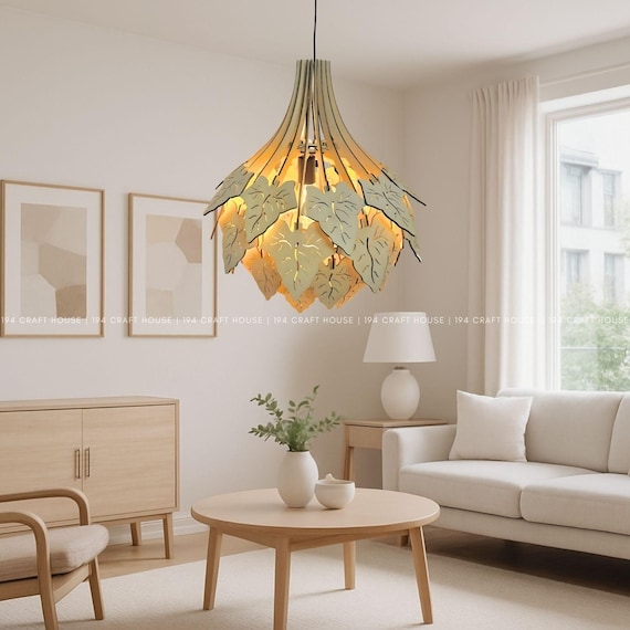 Pendant Light Layered Wood Petals Teardrop Shape Scandinavian Leaf