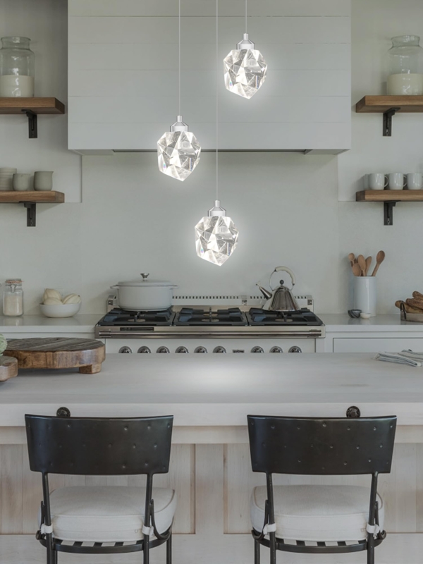 Pendant Light Linear 3-Light Polished Silver Slender Cylinders LED