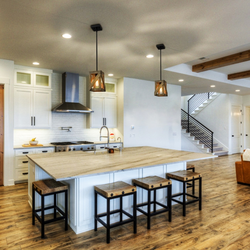 Pendant Light Linear 5 Light Frame Industrial Island Light Fixture