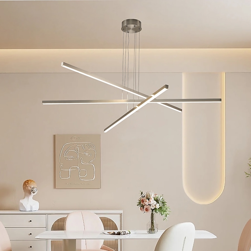 Pendant Light Linear Chrome Three-Light Seeded Glass Cylinders