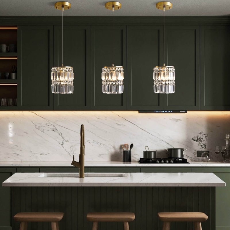 Pendant Light Linear Frame Tiered Crystal Prisms