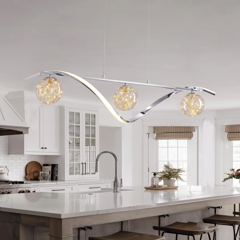Pendant Light Linear Globe Design Mixed Metal Modern Island