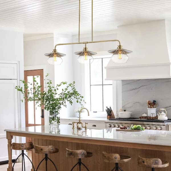 Pendant Light Linear Polished Gold Frame with Clear Cylinder Shades
