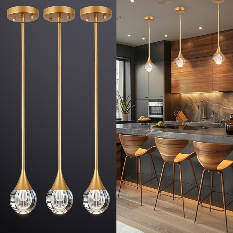 Pendant Light Linear Three Light Crystal Infused Globes Glam