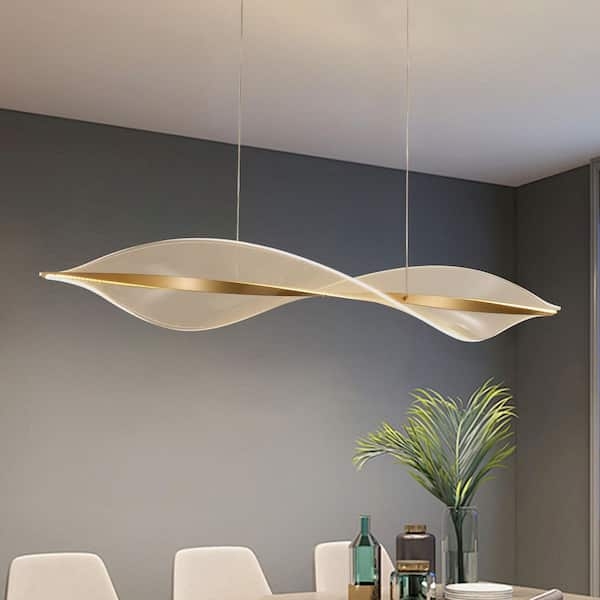Pendant Light Linear Wave Shape Integrated LED Gold Modern Fixture
