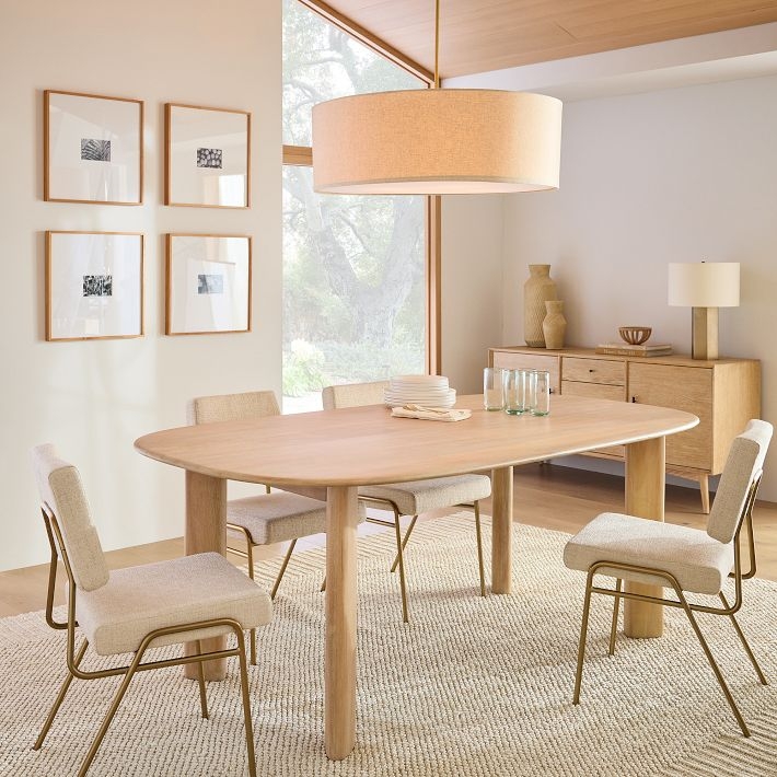 Pendant Light: Low Profile Short Drum in Natural Linen and Brass