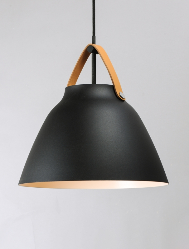 Pendant Light Matte Black Conical Shade Wood Accent Scandinavian