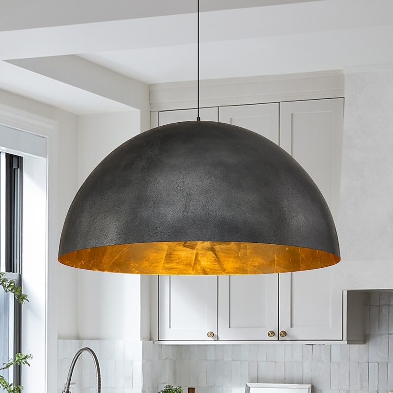 Pendant Light Matte Black Dome Gold Interior Oversized Industrial