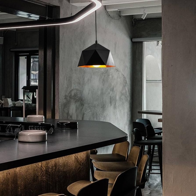 Pendant Light Matte Black Dome with Hammered Gold Interior Finish