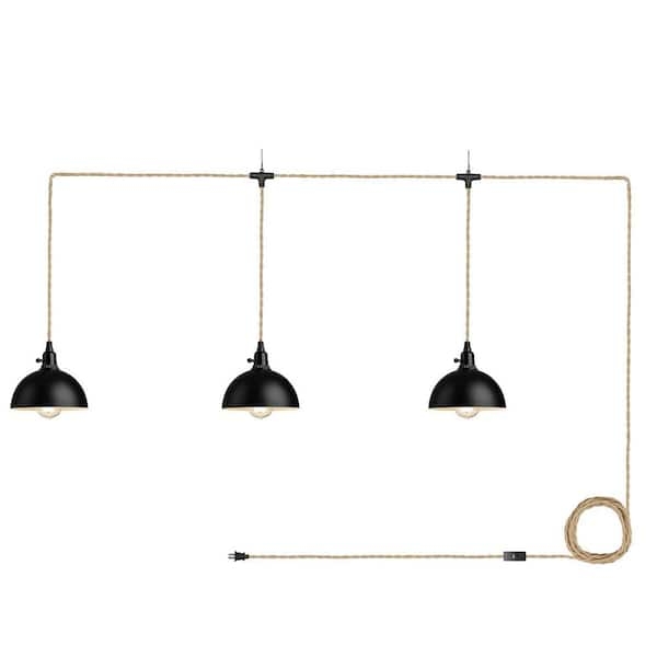 Pendant Light Matte Black Domes Hemp Rope Cord Industrial Farmhouse
