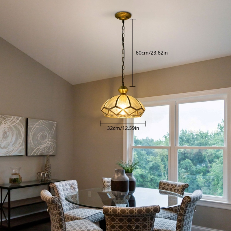 Pendant Light Matte Black Hammered Glass Dome Shade Transitional