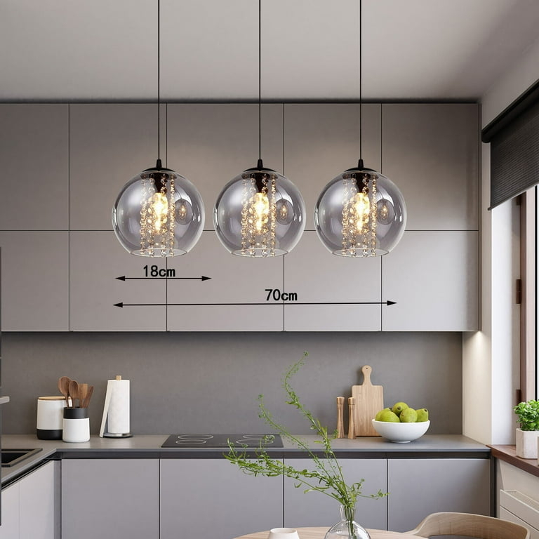 Pendant Light Matte Black Hardware Staggered Heights Clear Glass Globes