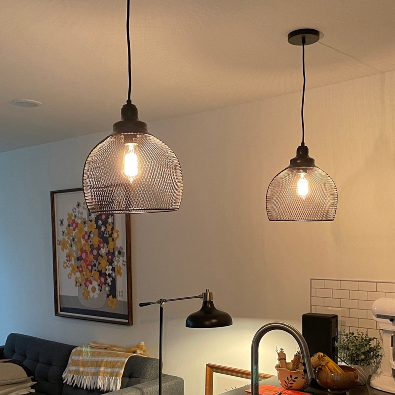 Pendant Light Matte Black Mesh Shade Vintage Bulb Industrial