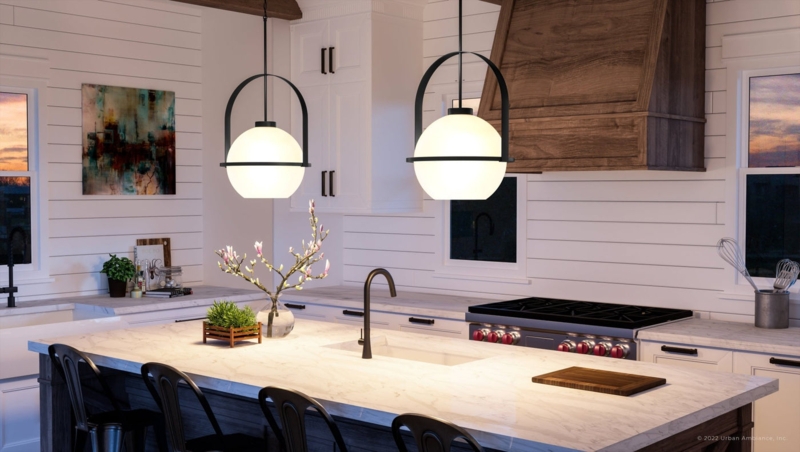 Pendant Light Matte Black Open Rectangular Frame Gimbal Sphere